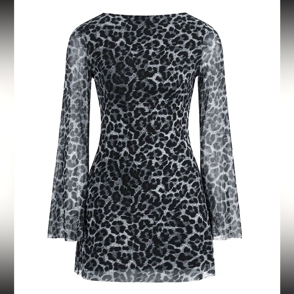 Elegant Black and Gray Leopard Print Dress New Boutique Size XL - Picture 3 of 5